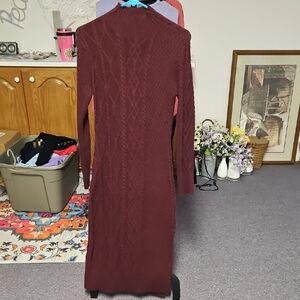 Elegant Long Sleeve Burgundy Dress